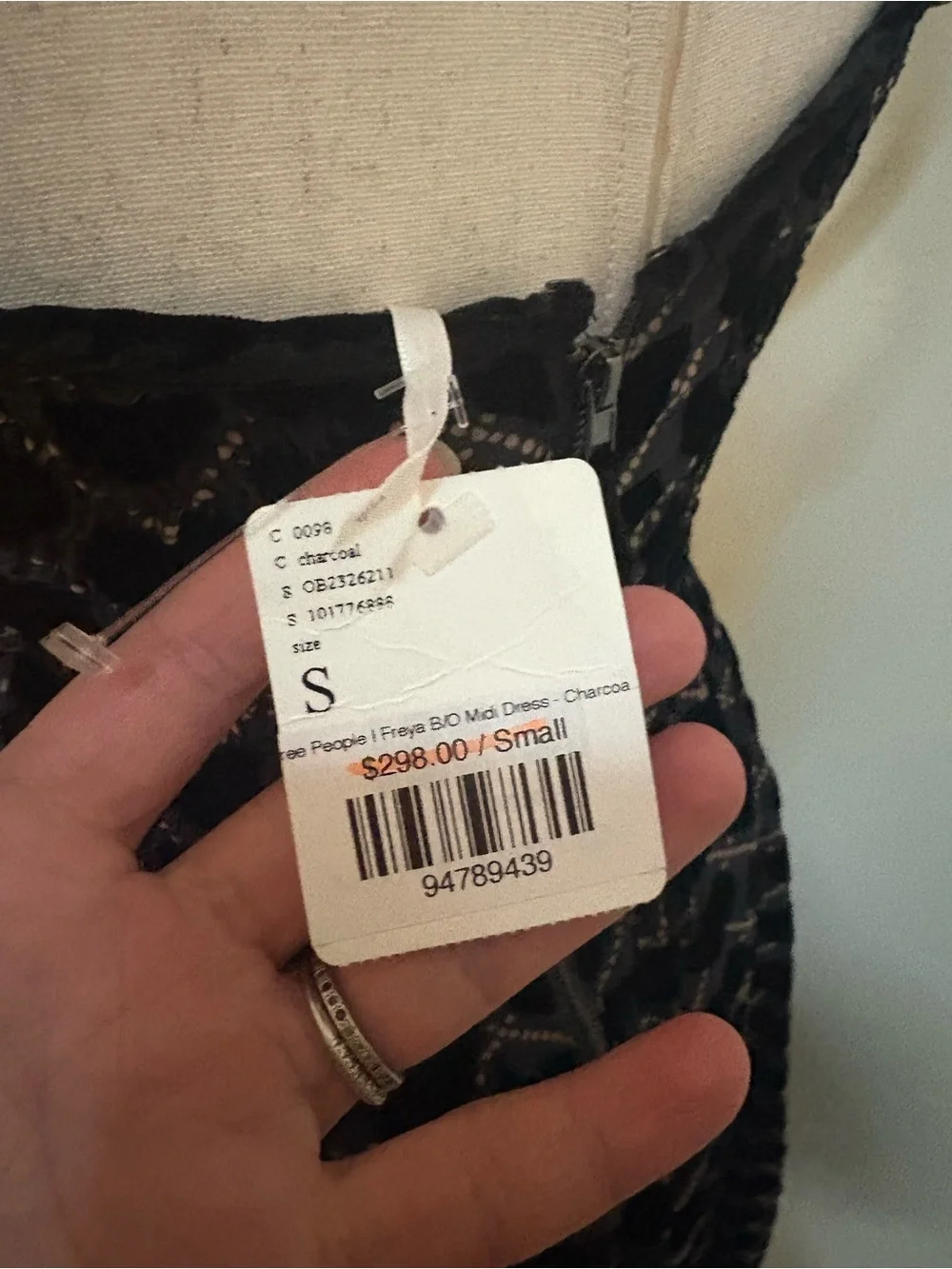 NWT Free People Freya Black Velvet Hearts Midi Dress with Side Slit S